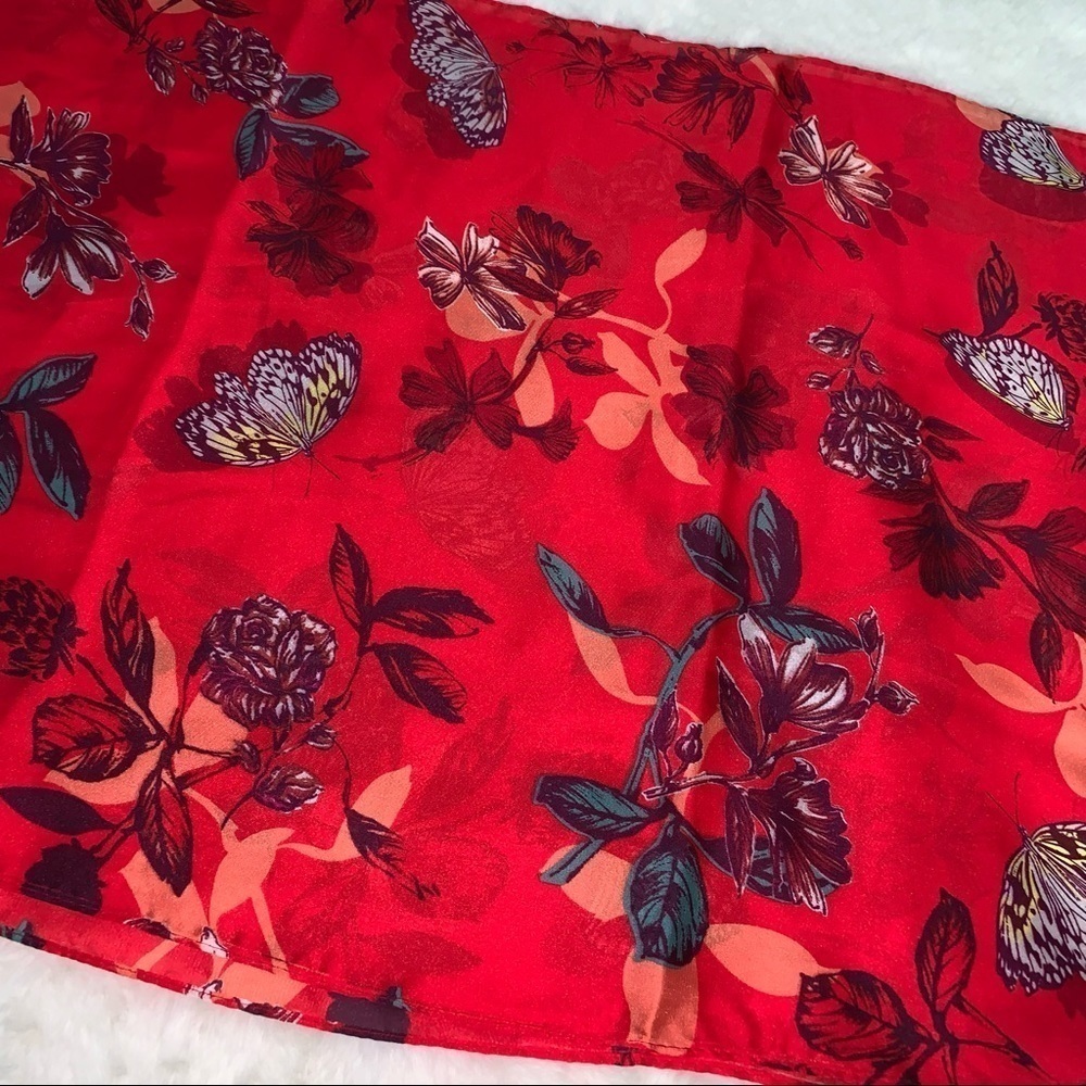 Red Floral Print Scarf